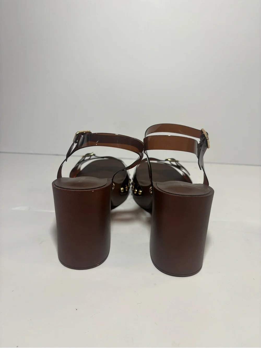 Madden Girl Brown Studded Platform Block Heel Buckle Ankle Strap Sandals